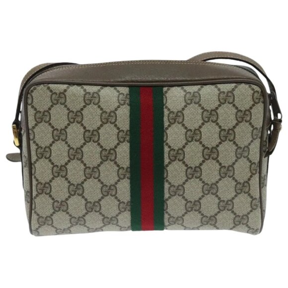 GUCCI GG Supreme Web Sherry Line Shoulder Bag PVC Beige Red - Picture 3 of 16